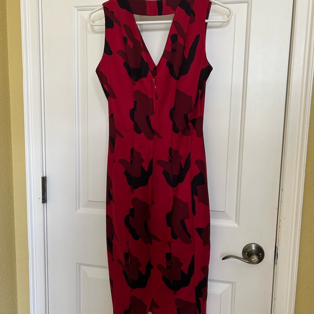 H&M Red and Black Patterned Midi Dress